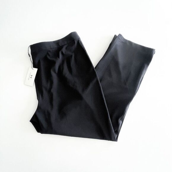 Halston Womens Career Pants Stretchable Slit Hem Straight Leg Black XL NWT - Picture 1 of 12